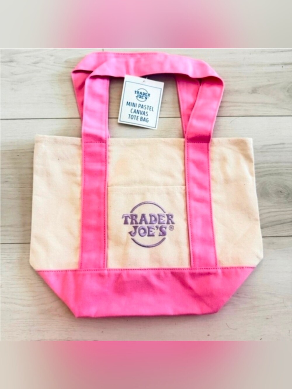 NWT- Tradee Joe's Pink & Cream Canvas Tote Bag - Picture 2 of 2